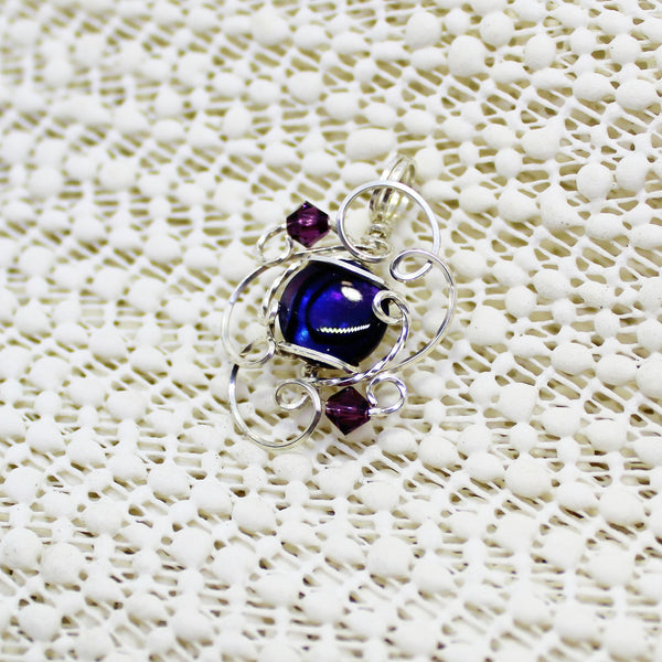 Purple Paua Shell Sterling Silver Wire Wrapped Mini Pendant