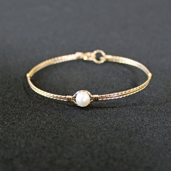 6mm Freshwater Pearl Single Bead Gold Filled Wire Wrapped Bracelet TST