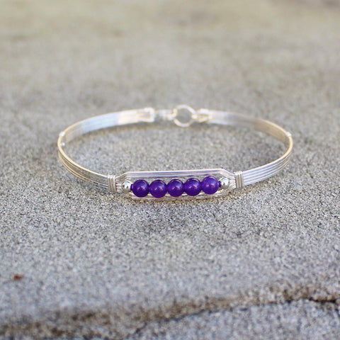 5 Little Beads Amethyst Beads Sterling Silver Wire Wrapped Bracelet