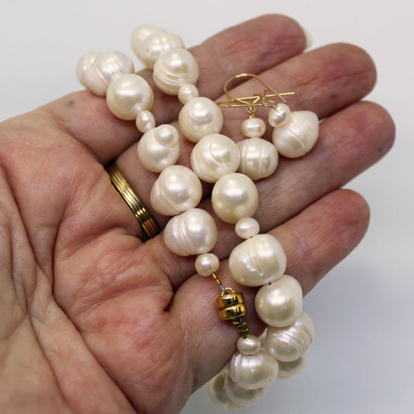 Fat Freshwater Pearls Necklace and Earrings Set