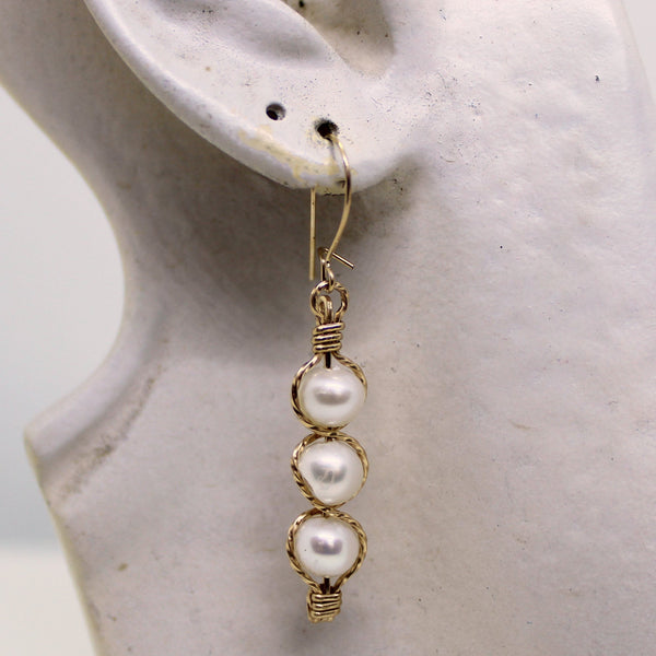 Freshwater Pearl Outline Dangle Earrings - June Birthstone