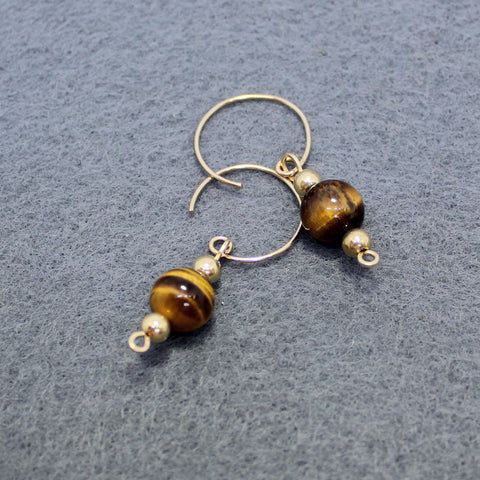 Glowing 8mm Tiger Eye 14K Gold Filled Dangle Earrings