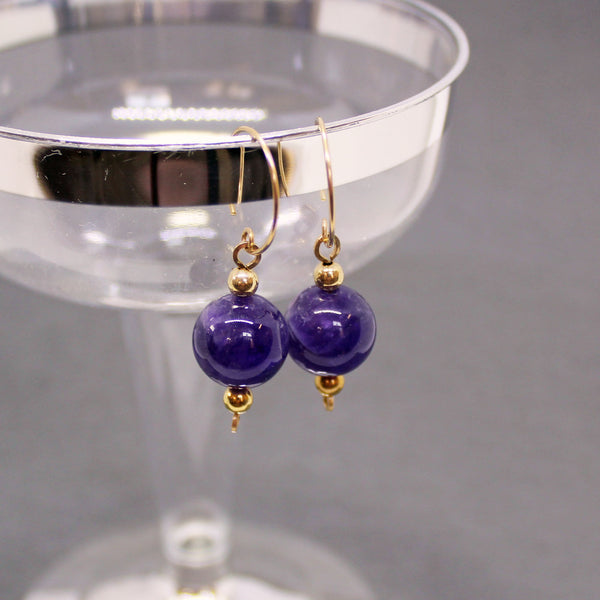 Large Amethyst Beads Gold Filled Dangle Earrings - February Birthstone