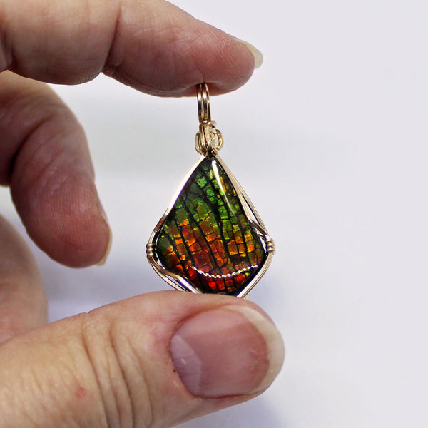 Ammolite Rainbow Gold Filled Wire Wrapped Pendant