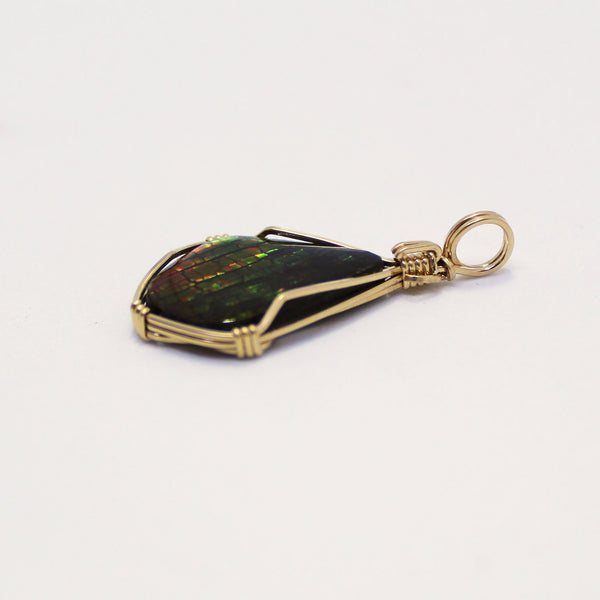 Ammolite Rainbow Gold Filled Wire Wrapped Pendant