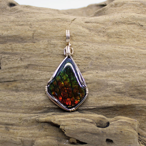 Ammolite Rainbow Gold Filled Wire Wrapped Pendant