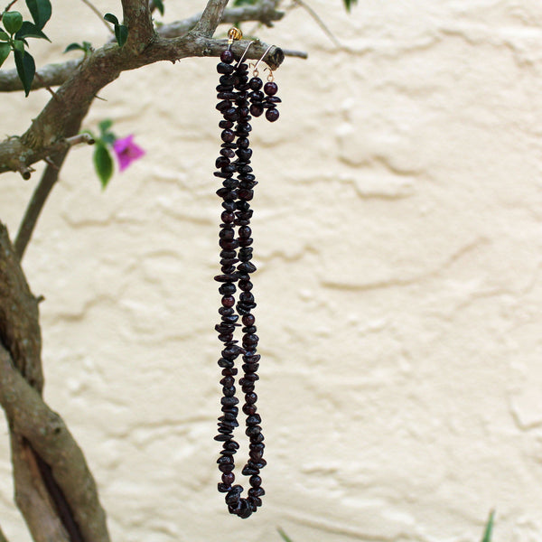 Garnet Deep Red Chips Necklace and Earrings Set - January Birthstone