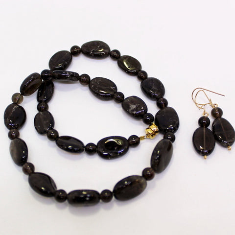 Smoky Quartz Chocolate Brown Beaded Necklace and Earrings Set