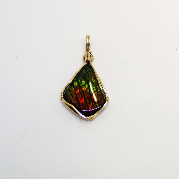 Ammolite Rainbow Gold Filled Wire Wrapped Pendant