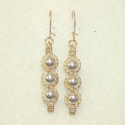 Two-Tone Silver and Gold Outline Bead Dangle Earrings