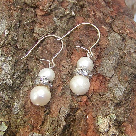 Freshwater Pearl and Crystal Dangle Earrings - June Birthstone