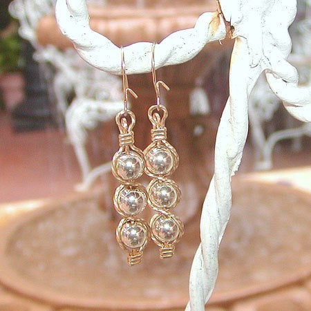 Two-Tone Silver and Gold Outline Bead Dangle Earrings