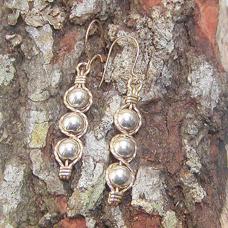 Two-Tone Silver and Gold Outline Bead Dangle Earrings