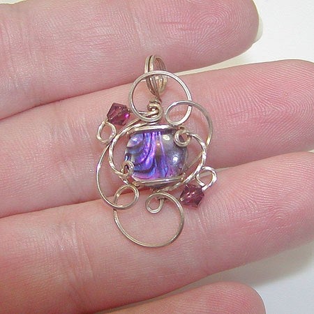 Purple Paua Shell Sterling Silver Wire Wrapped Mini Pendant