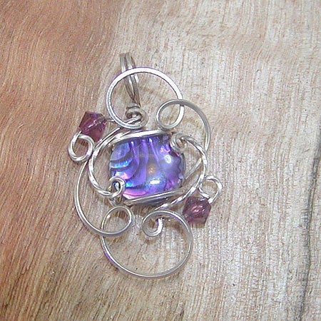 Purple Paua Shell Sterling Silver Wire Wrapped Mini Pendant