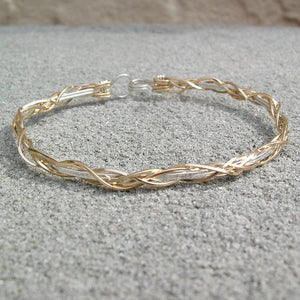 Thin Two-Tone Grapevine Gold Over Silver Wire Wrapped Bracelet