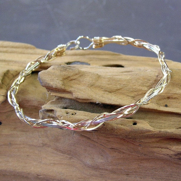 Thin Two-Tone Grapevine Gold Over Silver Wire Wrapped Bracelet