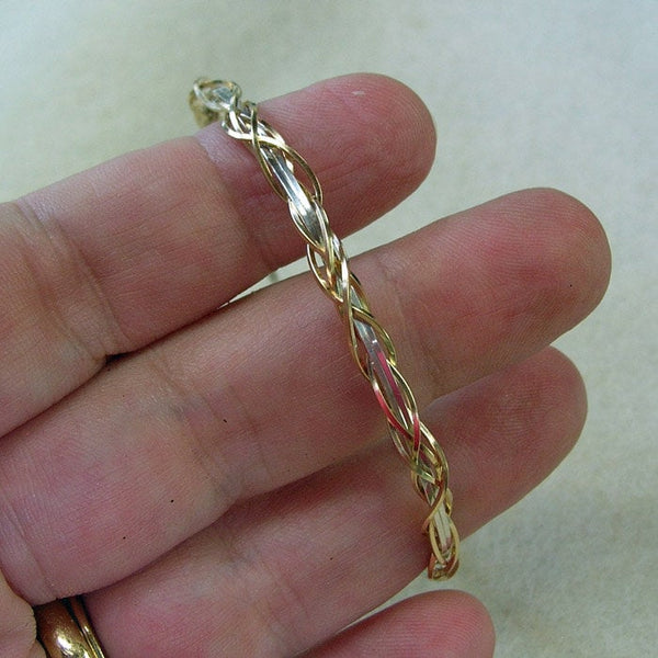 Thin Two-Tone Grapevine Gold Over Silver Wire Wrapped Bracelet