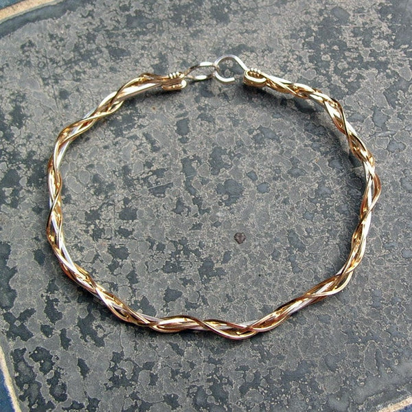 Thin Two-Tone Grapevine Gold Over Silver Wire Wrapped Bracelet