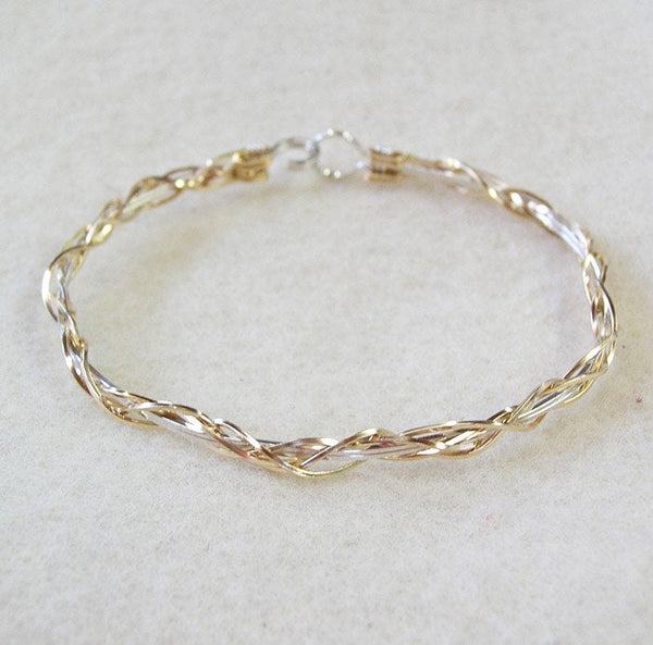 Thin Two-Tone Grapevine Gold Over Silver Wire Wrapped Bracelet