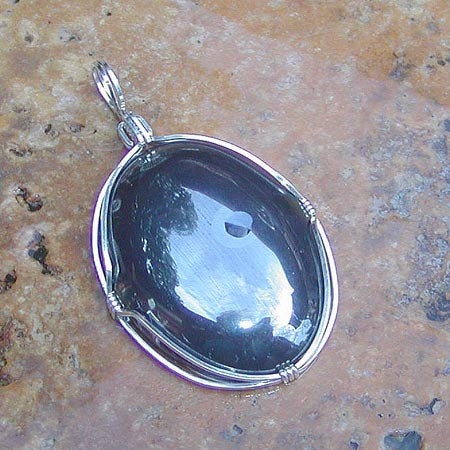 Big Hematite Sterling Silver Wrapped Pendant