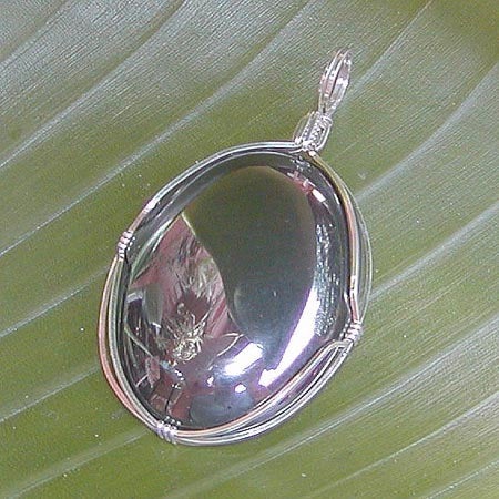 Big Hematite Sterling Silver Wrapped Pendant