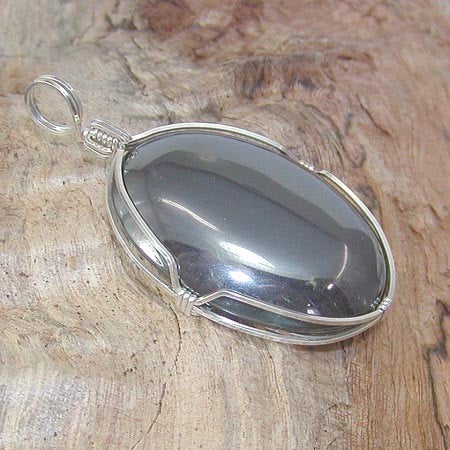 Big Hematite Sterling Silver Wrapped Pendant