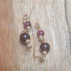 Deep Red Garnet Beads Ear Sweeps - January Birthstone - Ear Sweep 17