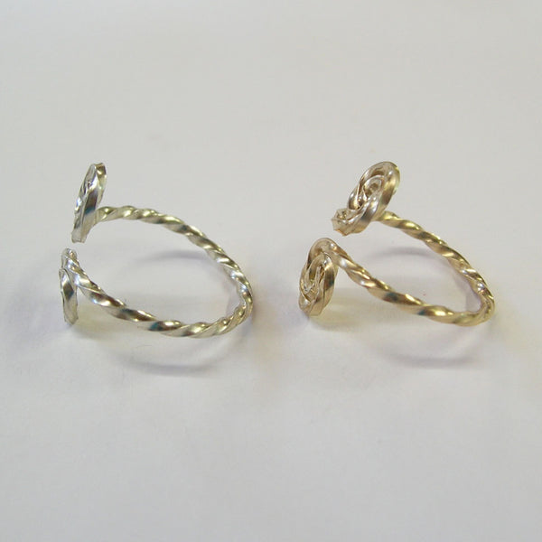 Sterling Silver & 14kt Gold Filled Twist Wire Adjustable Toe Rings - Set of Two