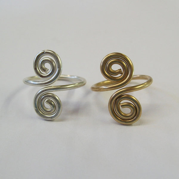 14kt Gold Filled & Sterling Silver Smooth Wire Adjustable Toe Rings - Set of Two