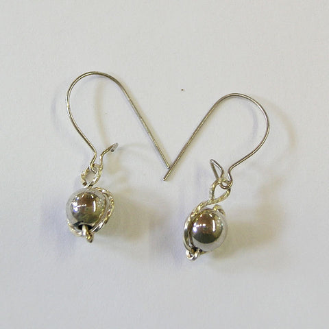 6mm Sterling Silver Beads Wirewrapped Drop Earrings