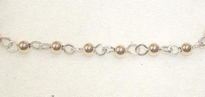 Two-Tone Gold Bead Silver Wire Link Ankle Bracelet