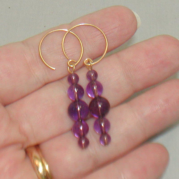 Amethyst Beads Graduated Dangle Earrings - February Birthstone