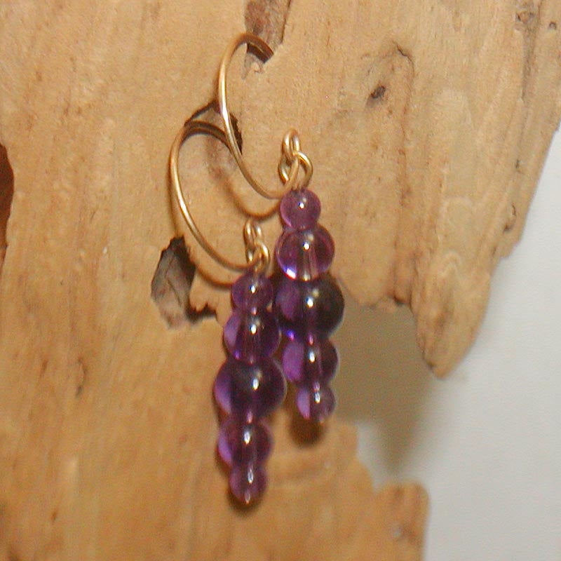 Amethyst Beads Graduated Dangle Earrings - February Birthstone