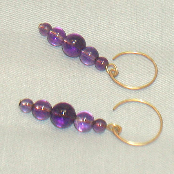 Amethyst Beads Graduated Dangle Earrings - February Birthstone