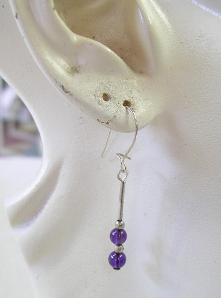 Amethyst Beads Sterling Heishi Dangle Earrings - February Birthstone