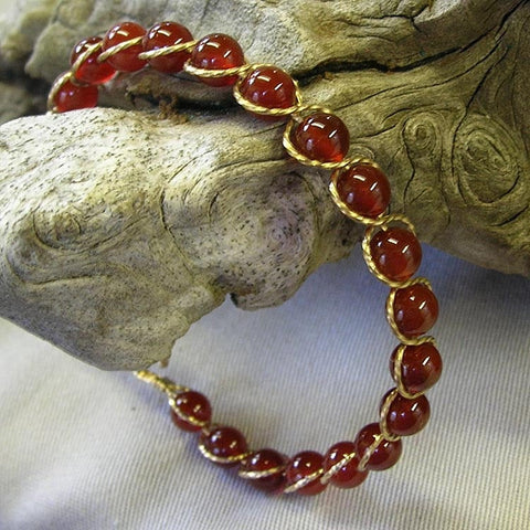 Carnelian Beads Gold Filled Outline Twist Wire Bracelet