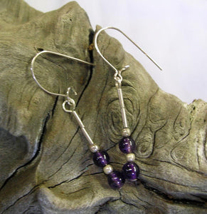 Amethyst Beads Sterling Heishi Dangle Earrings - February Birthstone