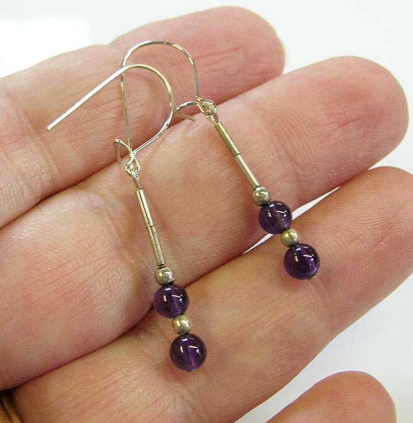 Amethyst Beads Sterling Heishi Dangle Earrings - February Birthstone