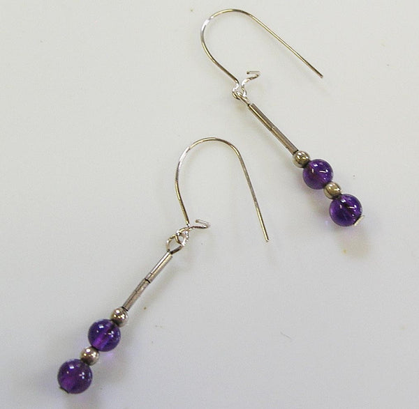 Amethyst Beads Sterling Heishi Dangle Earrings - February Birthstone