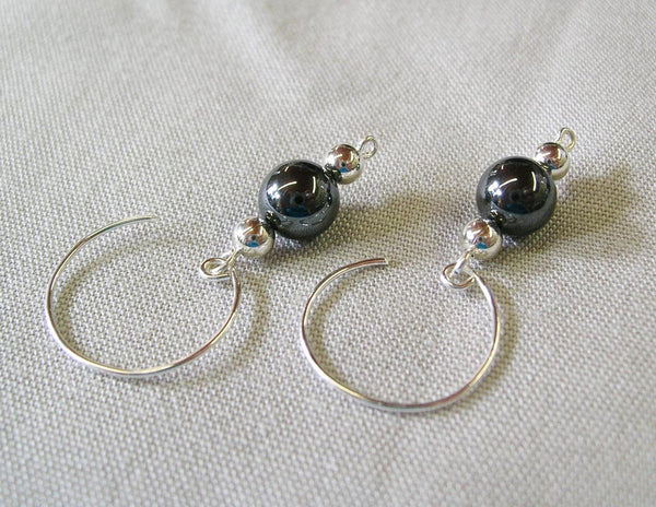 Elegant 8mm Hematite Sterling Silver Drop Earrings