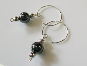 Elegant 8mm Hematite Sterling Silver Drop Earrings