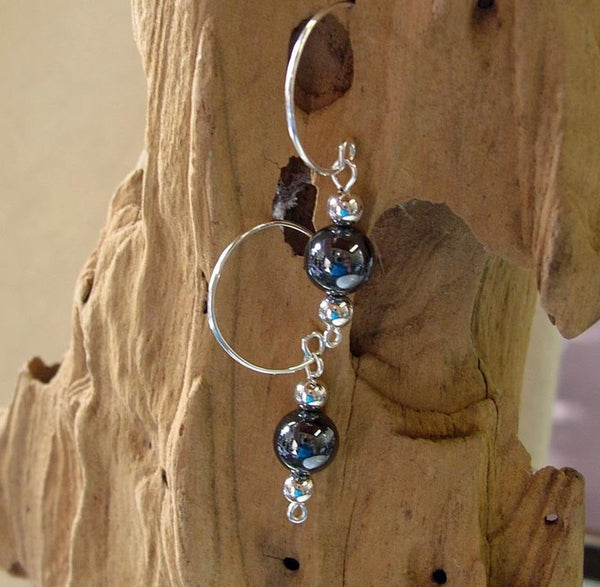 Elegant 8mm Hematite Sterling Silver Drop Earrings