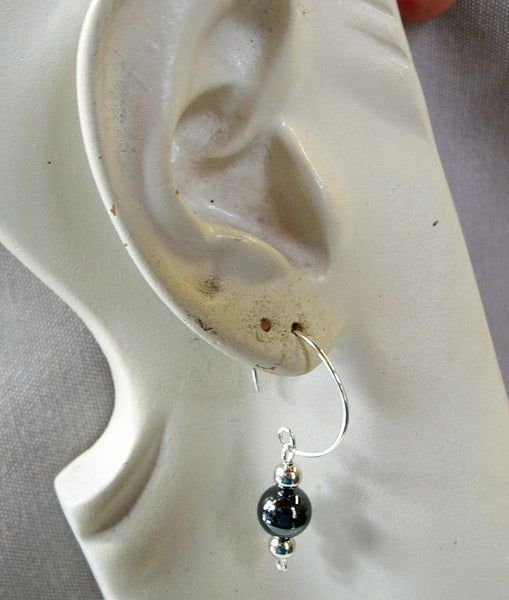 Elegant 8mm Hematite Sterling Silver Drop Earrings