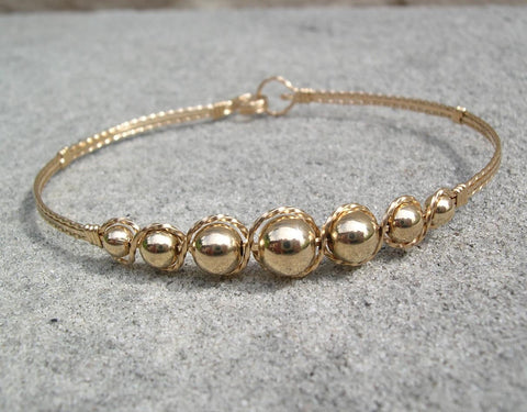 Graduated 14kt Gold Filled Beaded Wire Wrapped Bracelet