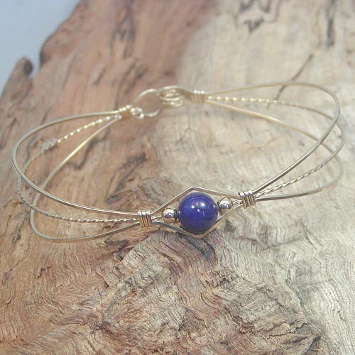 1-Bead Blue Lapis Bead Gold Filled Wire Wrapped Bracelet