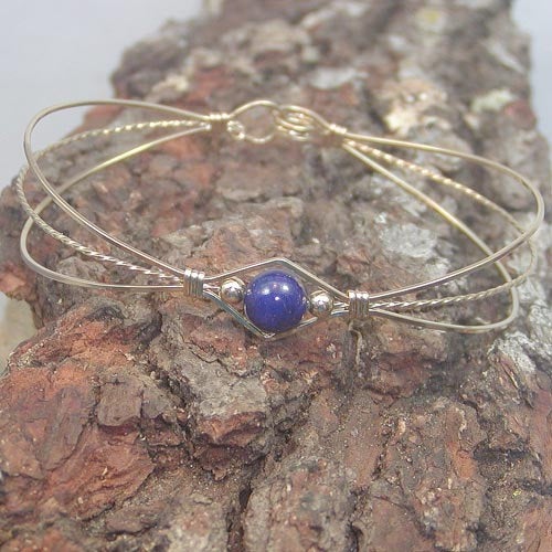 1-Bead Blue Lapis Bead Gold Filled Wire Wrapped Bracelet