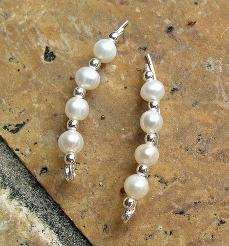 Freshwater Pearl Beaded Sterling Silver Wire Bridal Ear Sweeps