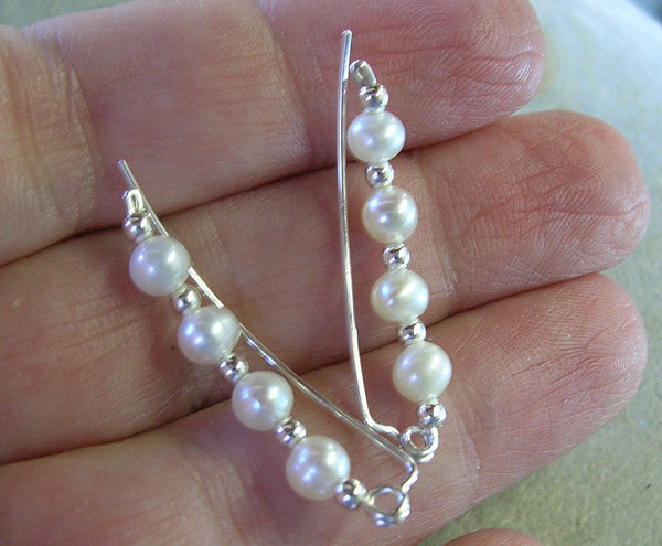 Freshwater Pearls Sterling Silver Wire Bridal Ear Climbers - Ear Sweep 13