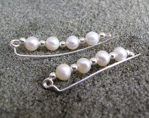 Freshwater Pearls Sterling Silver Wire Bridal Ear Climbers - Ear Sweep 13